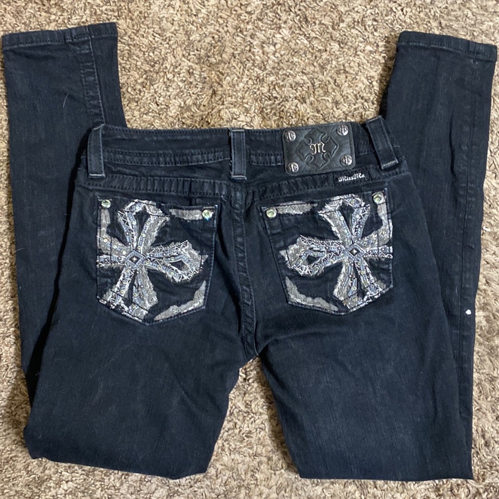 EUC Black Miss Me Jeans with silver threading on pockets and embellishments - Picture 5 of 5